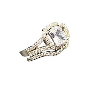 1 karat emerald simulated diamond engagement ring matching diamond wedding band
